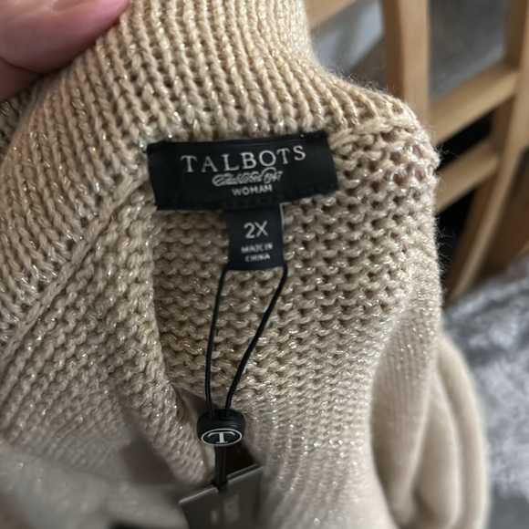 🆕NWT*HOST PICK⭐️Talbots Knit CardiganTie Belt Sweater Tan/Gold metallic size 2X - Picture 9 of 10